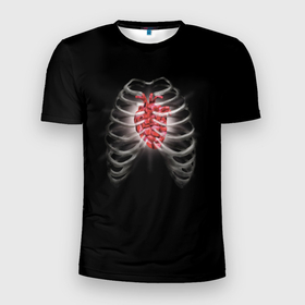 Мужская футболка 3D Slim с принтом Грудная клетка с сердцем кристаллом в Кировске, 100% полиэстер с улучшенными характеристиками | приталенный силуэт, круглая горловина, широкие плечи, сужается к линии бедра | 