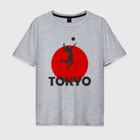 Мужская футболка хлопок Oversize с принтом Волейбол в Токио в Петрозаводске, 100% хлопок | свободный крой, круглый ворот, “спинка” длиннее передней части | 