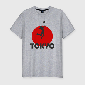 Мужская футболка хлопок Slim с принтом Волейбол в Токио в Петрозаводске, 92% хлопок, 8% лайкра | приталенный силуэт, круглый вырез ворота, длина до линии бедра, короткий рукав | 