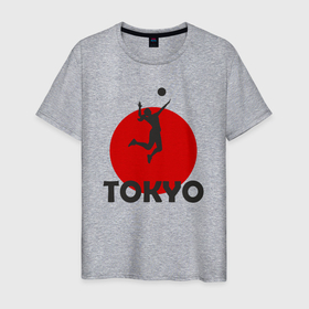 Мужская футболка хлопок с принтом Волейбол в Токио в Петрозаводске, 100% хлопок | прямой крой, круглый вырез горловины, длина до линии бедер, слегка спущенное плечо. | Тематика изображения на принте: 