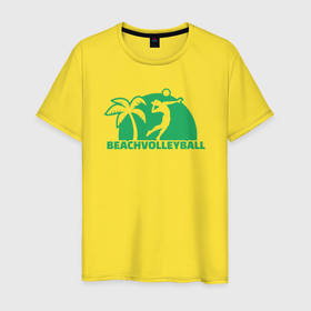 Мужская футболка хлопок с принтом Green beach volleyball , 100% хлопок | прямой крой, круглый вырез горловины, длина до линии бедер, слегка спущенное плечо. | Тематика изображения на принте: 