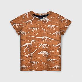 Детская футболка 3D с принтом Скелеты динозавров в Петрозаводске, 100% гипоаллергенный полиэфир | прямой крой, круглый вырез горловины, длина до линии бедер, чуть спущенное плечо, ткань немного тянется | Тематика изображения на принте: 