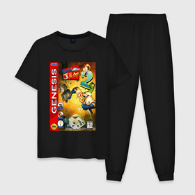 Мужская пижама хлопок с принтом Earth worm jim 2 cover в Белгороде, 100% хлопок | брюки и футболка прямого кроя, без карманов, на брюках мягкая резинка на поясе и по низу штанин
 | Тематика изображения на принте: 