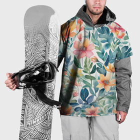 Накидка на куртку 3D с принтом Акварельный сад цветов в Тюмени, 100% полиэстер |  | Тематика изображения на принте: 