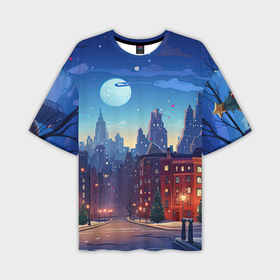 Мужская футболка oversize 3D с принтом Ночной    новогодний   город в Белгороде,  |  | 