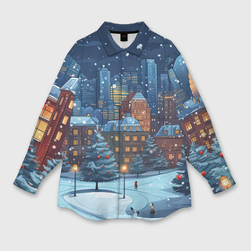 Мужская рубашка oversize 3D с принтом Новогодний   снежный  городок в Белгороде,  |  | 