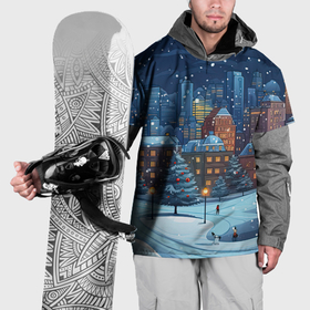Накидка на куртку 3D с принтом Новогодний   снежный  городок в Санкт-Петербурге, 100% полиэстер |  | 