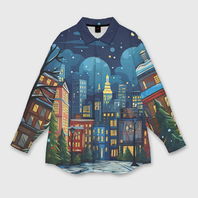 Мужская рубашка oversize 3D с принтом Ночной   город новый год в Петрозаводске,  |  | 