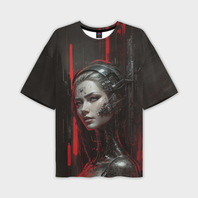 Мужская футболка oversize 3D с принтом Стальная девушка андроид в Курске,  |  | Тематика изображения на принте: 