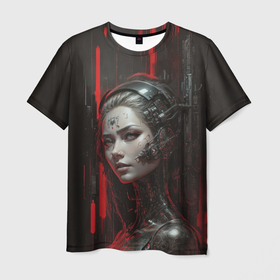 Мужская футболка 3D с принтом Стальная девушка андроид в Курске, 100% полиэфир | прямой крой, круглый вырез горловины, длина до линии бедер | Тематика изображения на принте: 