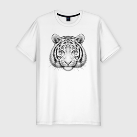Мужская футболка хлопок Slim с принтом Морда тигра в Санкт-Петербурге, 92% хлопок, 8% лайкра | приталенный силуэт, круглый вырез ворота, длина до линии бедра, короткий рукав | 