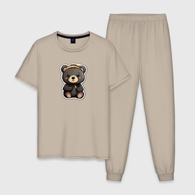 Мужская пижама хлопок с принтом Очаровательный плюшевый медвежонок , 100% хлопок | брюки и футболка прямого кроя, без карманов, на брюках мягкая резинка на поясе и по низу штанин
 | 
