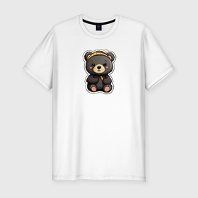 Мужская футболка хлопок Slim с принтом Очаровательный плюшевый медвежонок в Екатеринбурге, 92% хлопок, 8% лайкра | приталенный силуэт, круглый вырез ворота, длина до линии бедра, короткий рукав | 