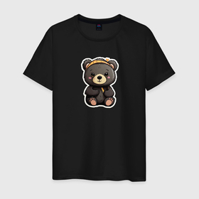 Мужская футболка хлопок с принтом Очаровательный плюшевый медвежонок в Екатеринбурге, 100% хлопок | прямой крой, круглый вырез горловины, длина до линии бедер, слегка спущенное плечо. | 