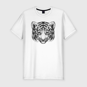 Мужская футболка хлопок Slim с принтом Морда тигрёнка , 92% хлопок, 8% лайкра | приталенный силуэт, круглый вырез ворота, длина до линии бедра, короткий рукав | 