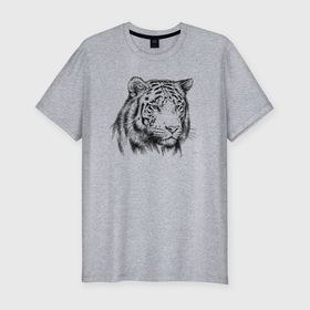 Мужская футболка хлопок Slim с принтом Голова тигра , 92% хлопок, 8% лайкра | приталенный силуэт, круглый вырез ворота, длина до линии бедра, короткий рукав | 