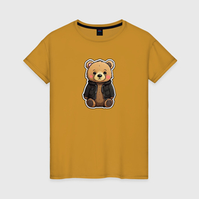 Женская футболка хлопок с принтом Милый коричневый плюшевый медвежонок , 100% хлопок | прямой крой, круглый вырез горловины, длина до линии бедер, слегка спущенное плечо | 