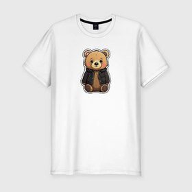 Мужская футболка хлопок Slim с принтом Милый коричневый плюшевый медвежонок в Тюмени, 92% хлопок, 8% лайкра | приталенный силуэт, круглый вырез ворота, длина до линии бедра, короткий рукав | 