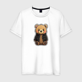 Мужская футболка хлопок с принтом Милый коричневый плюшевый медвежонок в Белгороде, 100% хлопок | прямой крой, круглый вырез горловины, длина до линии бедер, слегка спущенное плечо. | 