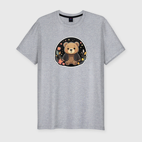 Мужская футболка хлопок Slim с принтом Милый плюшевый медвежонок в кофте в Екатеринбурге, 92% хлопок, 8% лайкра | приталенный силуэт, круглый вырез ворота, длина до линии бедра, короткий рукав | 