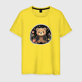 Мужская футболка хлопок с принтом Милый плюшевый медвежонок в кофте в Белгороде, 100% хлопок | прямой крой, круглый вырез горловины, длина до линии бедер, слегка спущенное плечо. | 