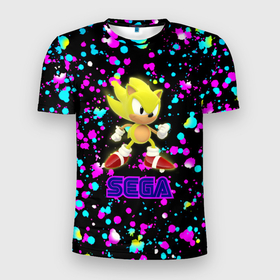 Мужская футболка 3D Slim с принтом Sonic краски сега , 100% полиэстер с улучшенными характеристиками | приталенный силуэт, круглая горловина, широкие плечи, сужается к линии бедра | 