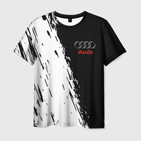 Мужская футболка 3D с принтом AUDI черно белый стиль в Санкт-Петербурге, 100% полиэфир | прямой крой, круглый вырез горловины, длина до линии бедер | 