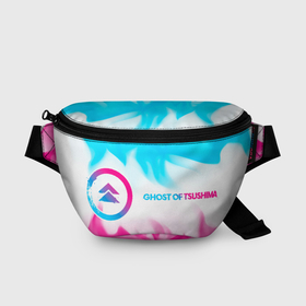Поясная сумка 3D с принтом Ghost of Tsushima neon gradient style по горизонтали в Тюмени, 100% полиэстер | плотная ткань, ремень с регулируемой длиной, внутри несколько карманов для мелочей, основное отделение и карман с обратной стороны сумки застегиваются на молнию | 