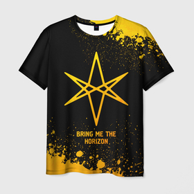 Мужская футболка 3D с принтом Bring Me the Horizon   gold gradient в Кировске, 100% полиэфир | прямой крой, круглый вырез горловины, длина до линии бедер | 