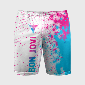 Мужские шорты спортивные с принтом Bon Jovi neon gradient style по вертикали в Тюмени,  |  | 