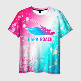 Мужская футболка 3D с принтом Papa Roach neon gradient style в Екатеринбурге, 100% полиэфир | прямой крой, круглый вырез горловины, длина до линии бедер | 
