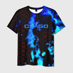 Мужская футболка 3D с принтом CS GO синий огонь сталь в Кировске, 100% полиэфир | прямой крой, круглый вырез горловины, длина до линии бедер | 