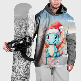 Накидка на куртку 3D с принтом Милый праздничный дракончик 2024 , 100% полиэстер |  | Тематика изображения на принте: 