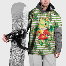 Накидка на куртку 3D с принтом Новогодний дракон с елками в Кировске, 100% полиэстер |  | 