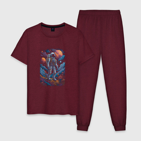 Мужская пижама хлопок с принтом Galactic wanderer в Курске, 100% хлопок | брюки и футболка прямого кроя, без карманов, на брюках мягкая резинка на поясе и по низу штанин
 | 