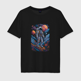 Мужская футболка хлопок Oversize с принтом Galactic wanderer в Тюмени, 100% хлопок | свободный крой, круглый ворот, “спинка” длиннее передней части | 