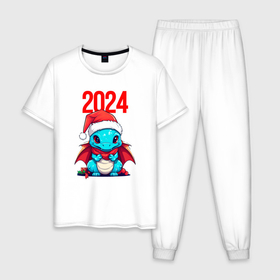 Мужская пижама хлопок с принтом Милый   дракончик   2024 в Белгороде, 100% хлопок | брюки и футболка прямого кроя, без карманов, на брюках мягкая резинка на поясе и по низу штанин
 | 