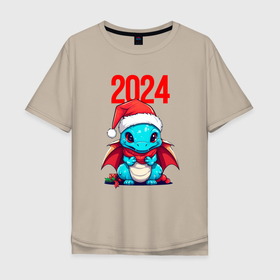 Мужская футболка хлопок Oversize с принтом Милый   дракончик   2024 , 100% хлопок | свободный крой, круглый ворот, “спинка” длиннее передней части | 