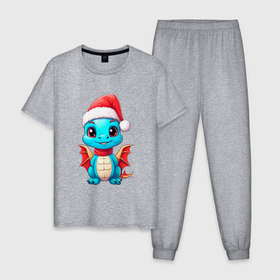 Мужская пижама хлопок с принтом Сказочный новогодний дракоша в Белгороде, 100% хлопок | брюки и футболка прямого кроя, без карманов, на брюках мягкая резинка на поясе и по низу штанин
 | 