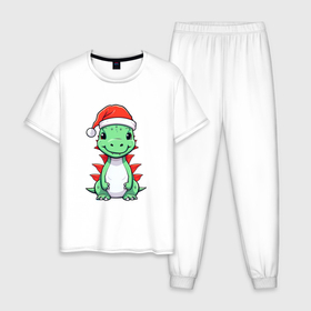 Мужская пижама хлопок с принтом Маленький дракон хранитель зимы в Белгороде, 100% хлопок | брюки и футболка прямого кроя, без карманов, на брюках мягкая резинка на поясе и по низу штанин
 | 
