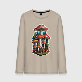 Мужской лонгслив хлопок с принтом Мухоморы лесные грибы в Курске, 100% хлопок |  | Тематика изображения на принте: 