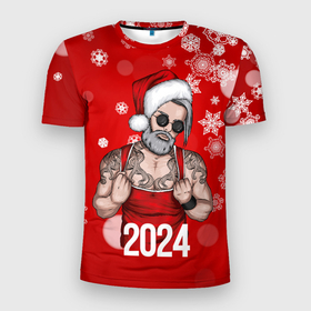 Мужская футболка 3D Slim с принтом Cool man Santa в Кировске, 100% полиэстер с улучшенными характеристиками | приталенный силуэт, круглая горловина, широкие плечи, сужается к линии бедра | 