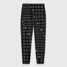 Мужские брюки 3D с принтом Чёрный абстрактный с квадратами в Курске, 100% полиэстер | манжеты по низу, эластичный пояс регулируется шнурком, по бокам два кармана без застежек, внутренняя часть кармана из мелкой сетки | Тематика изображения на принте: 