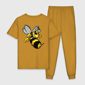 Мужская пижама хлопок с принтом Бойцовая пчела  с кулаками и жалом в Белгороде, 100% хлопок | брюки и футболка прямого кроя, без карманов, на брюках мягкая резинка на поясе и по низу штанин
 | 