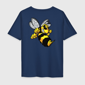 Мужская футболка хлопок Oversize с принтом Бойцовая пчела  с кулаками и жалом в Екатеринбурге, 100% хлопок | свободный крой, круглый ворот, “спинка” длиннее передней части | Тематика изображения на принте: 