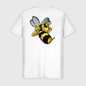 Мужская футболка хлопок Slim с принтом Бойцовая пчела  с кулаками и жалом в Тюмени, 92% хлопок, 8% лайкра | приталенный силуэт, круглый вырез ворота, длина до линии бедра, короткий рукав | 