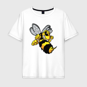 Мужская футболка хлопок Oversize с принтом Пчела в момент нападения кулаки и жало в Екатеринбурге, 100% хлопок | свободный крой, круглый ворот, “спинка” длиннее передней части | Тематика изображения на принте: 