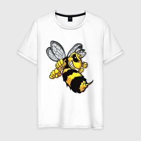 Мужская футболка хлопок с принтом Пчела в момент нападения кулаки и жало , 100% хлопок | прямой крой, круглый вырез горловины, длина до линии бедер, слегка спущенное плечо. | 