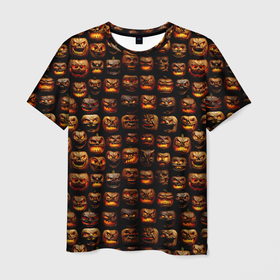 Мужская футболка 3D с принтом Тыквы страшные зубастые в Кировске, 100% полиэфир | прямой крой, круглый вырез горловины, длина до линии бедер | 