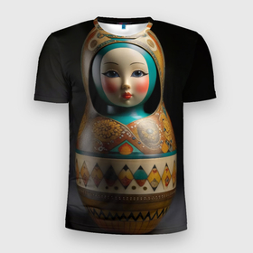 Мужская футболка 3D Slim с принтом Матрёшка от ai в Новосибирске, 100% полиэстер с улучшенными характеристиками | приталенный силуэт, круглая горловина, широкие плечи, сужается к линии бедра | 